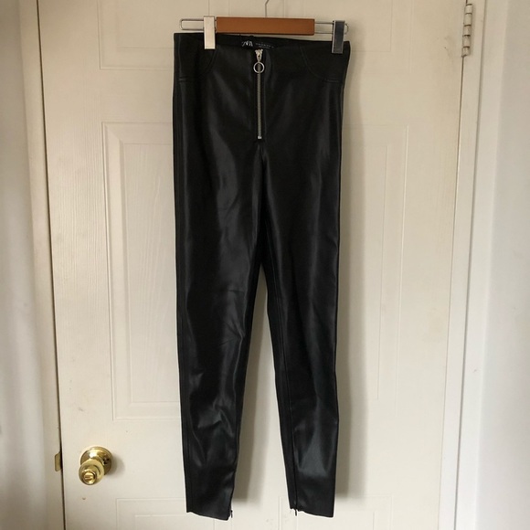 ZARA Black Faux leather Pants-(Sz XS) - Picture 4 of 16